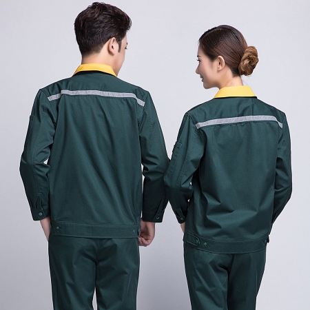 墨绿拼黄色汽修工作服