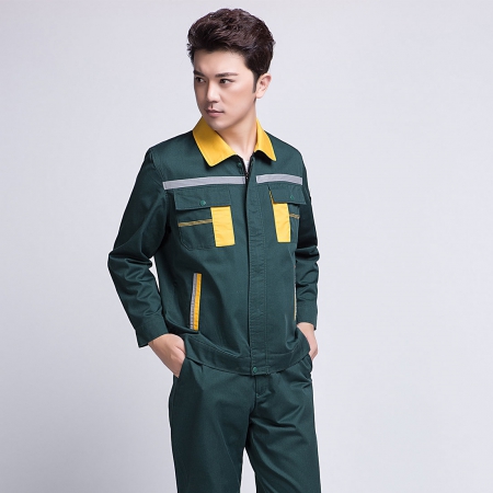 墨绿拼黄色汽修工作服
